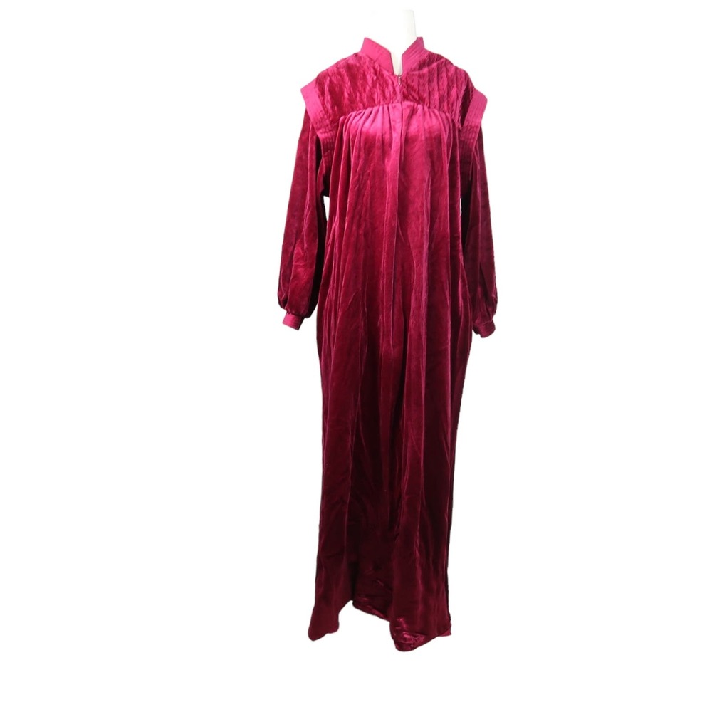 Vintage 80s Lisanne burgundy red velvet zip front dressing gown robe M